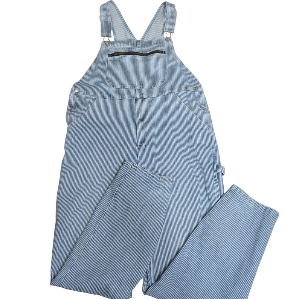 Genuine Blues Striped Denim Railroad Overalls Womens XL Workwear Made in Hong